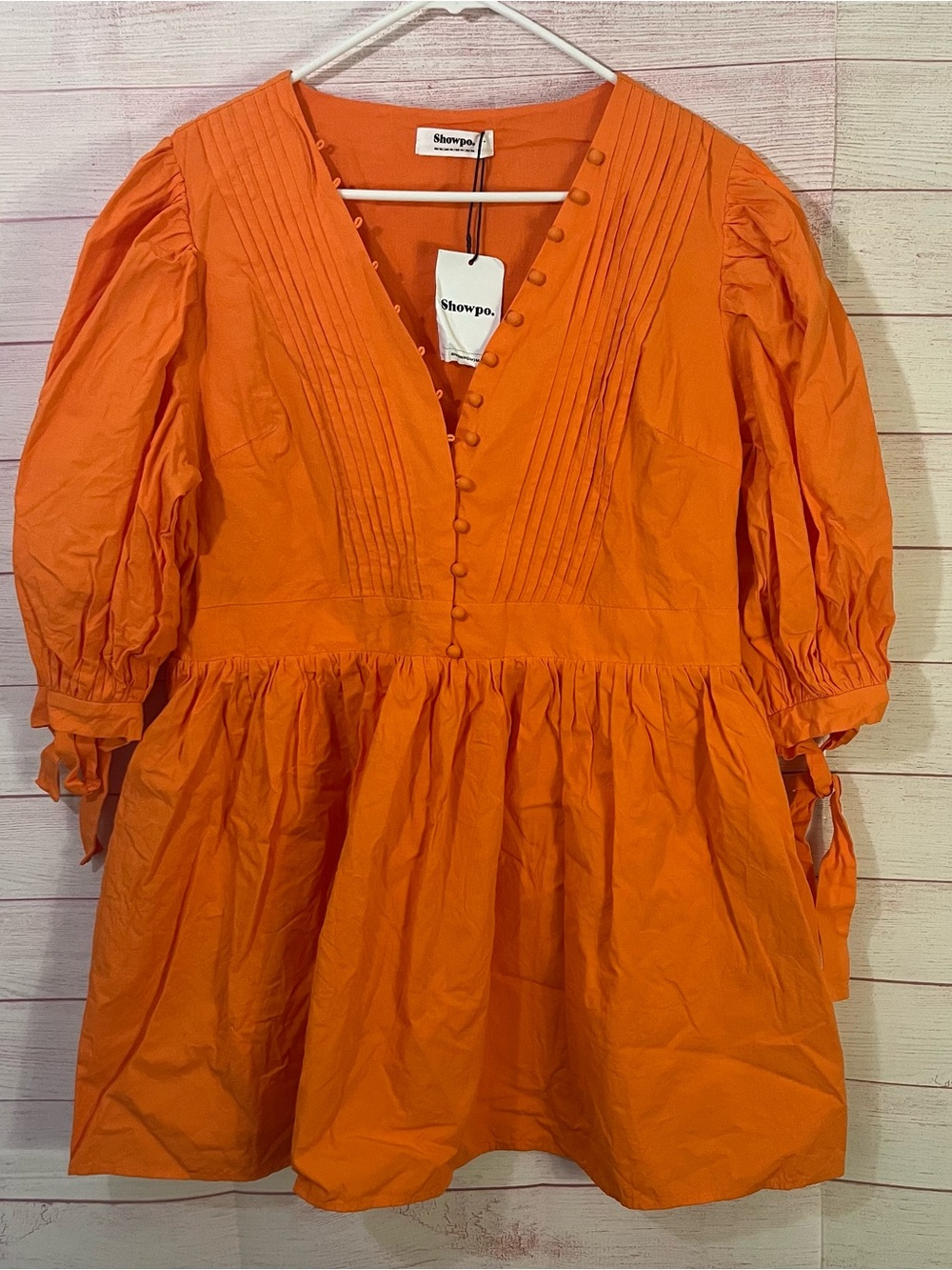 Showpo. 100% Cotton Orange Zandra Puff Sleeves Mini Dress‎ Size 14